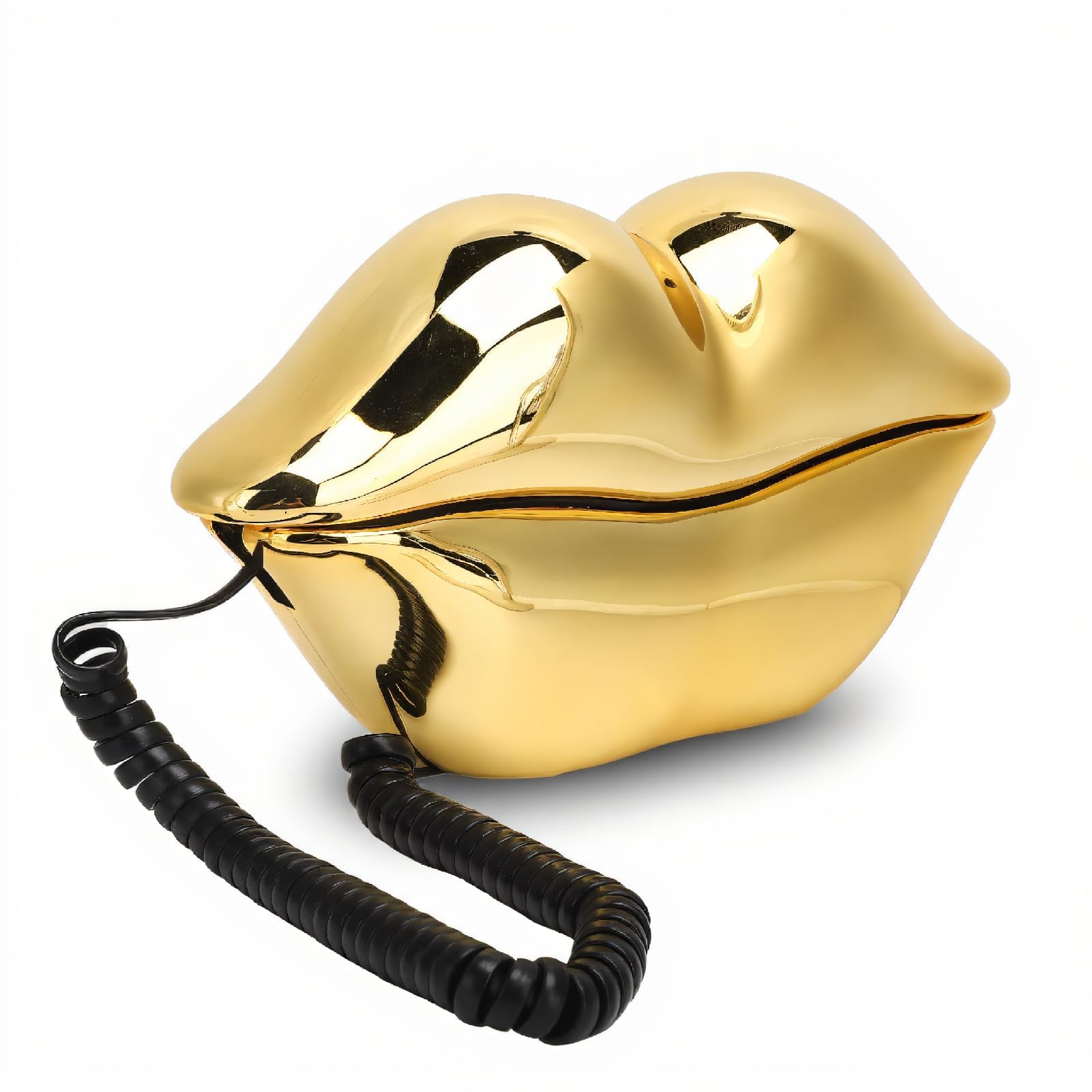 Gold Yellow Electroplating Color Landline Telephone for Home, Desk Corded Telephone for Decoration, Gold Lip Shape Landline Telephone for Offices Hotels