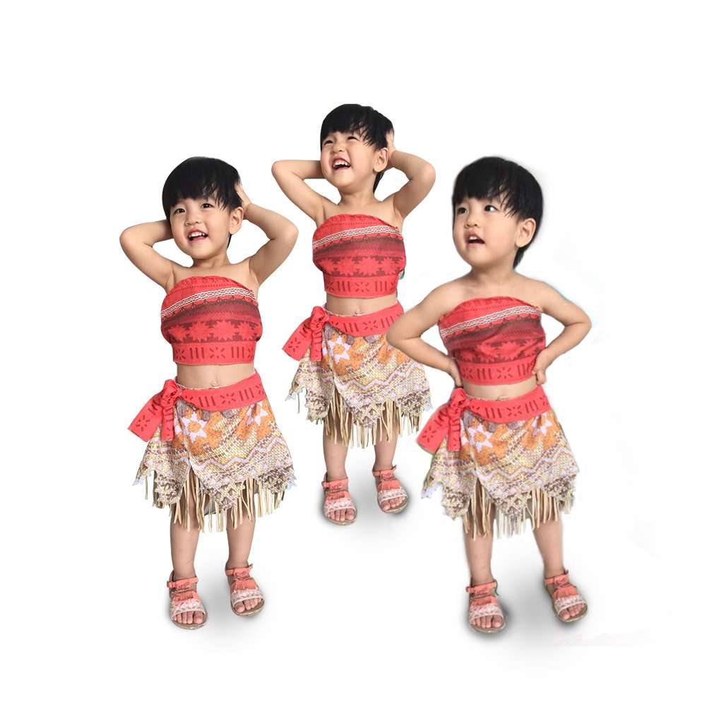 ROMASA Moana Costume Girls Adventure Outfit Cosplay Two-Piece Dress up Skirt Set (3.61ft/3-4Y)
