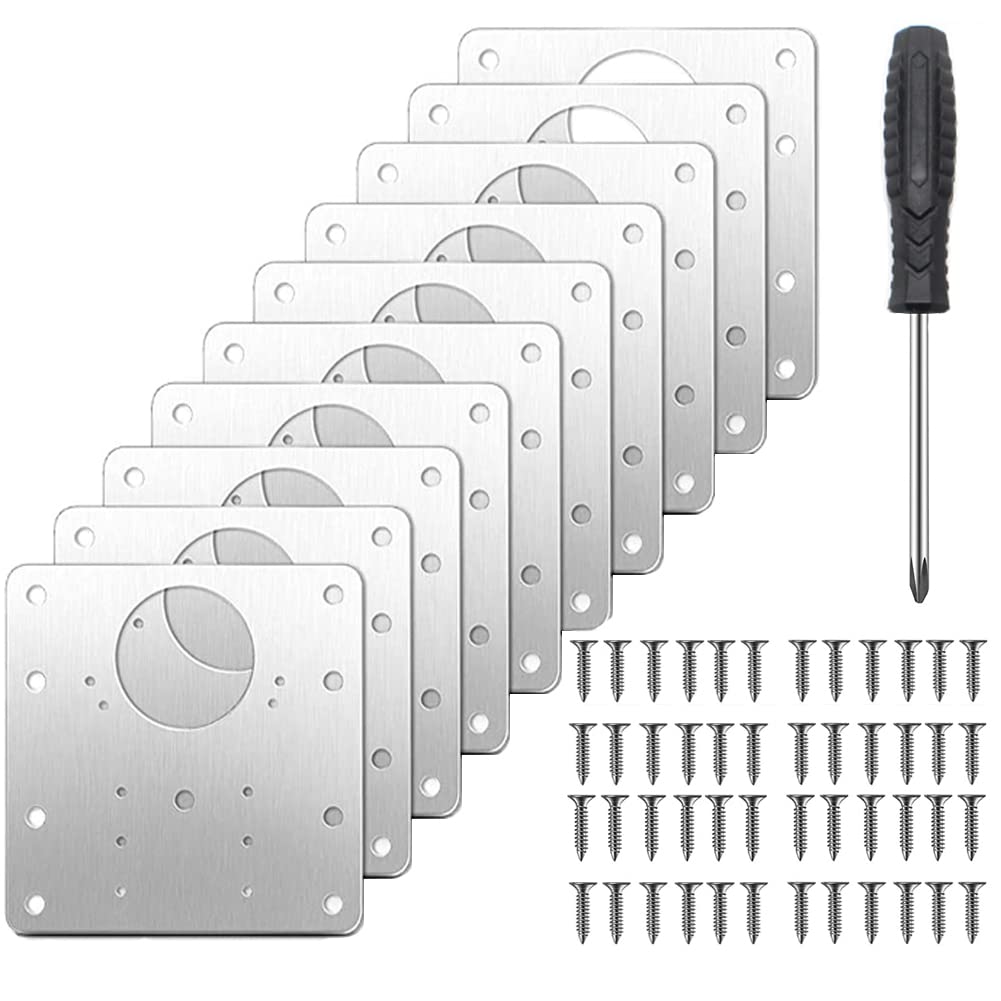 Hinge Repair Plate Kit, 10pcs Hinge Repair Kit Stainless Steel Cabinet Hinge Repair Plate Fixing Panel with Mounting Screws and Screwdriver for Kitchen Cupboard Door Furniture Shelves Drawer Window