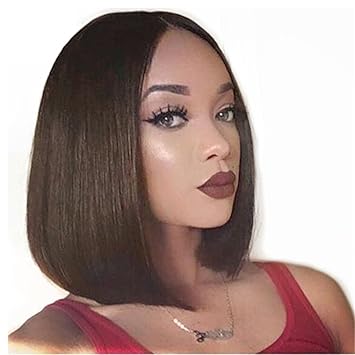Amazon Com Short Straight Bob Wigs Middle Part Pre Plucked Human