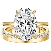 Effinny 5.5ct 14K Golden Oval Wedding Ring Set for Women,2 Piece 925 Silver Matching Engagement Ring Set
