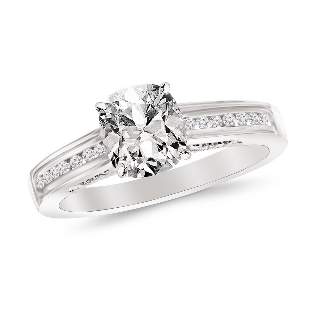 0.71 CTW GIA Certified Channel Set Round Diamond Engagement Ring (0.51 Ct J Color SI1 Clarity Cushio