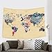 Floral Watercolor World Map Tapestry Colorful Printed Wall Hanging For Living Room Bedroom Dorm Home Decor