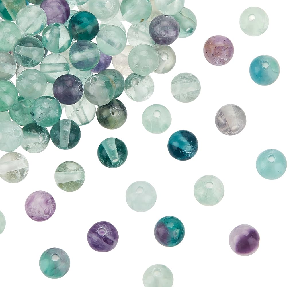 OLYCRAFT About 120pcs Natural Fluorite Beads 6mm Energy Gemstone Beads Grade AB Round Loose Spacer Gemstone Beads Crystal Energy Stone for Bracelet Necklace Jewelry Making