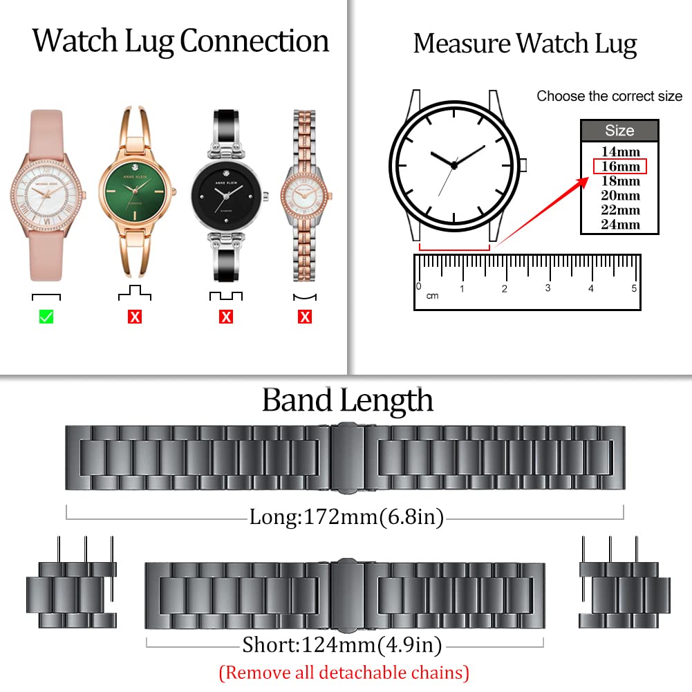 ZPJPPLX 14/16/18/20/22/24mm Metal Watch Band, Stainless Steel Quick Release Strap for Men Women