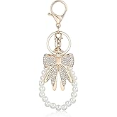 Teaaha 1 Pcs Bow Keychain Rhinestone for Women, Crystal Shiny Diamond Bows Bag Charm Bow Keychain Sparkly White Bowknot Charm for Purse, Bag, Handbag, Backpack, Gift