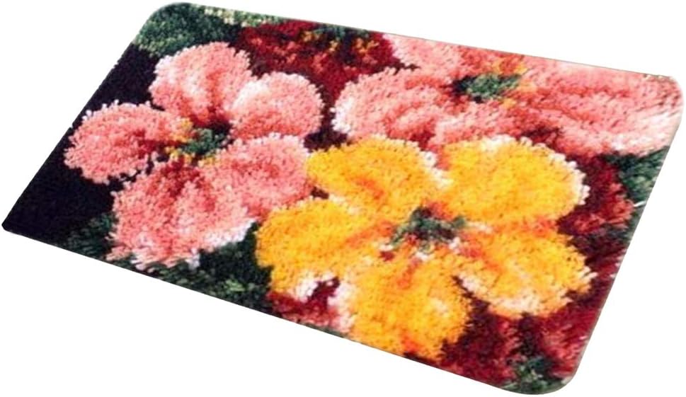 Miulika Latch Hook Kits for DIY Throw Rug Carpet Large Flowers with Pattern Printed 23X16 inch, Crochet Needlework Crafts for Kids and Adults