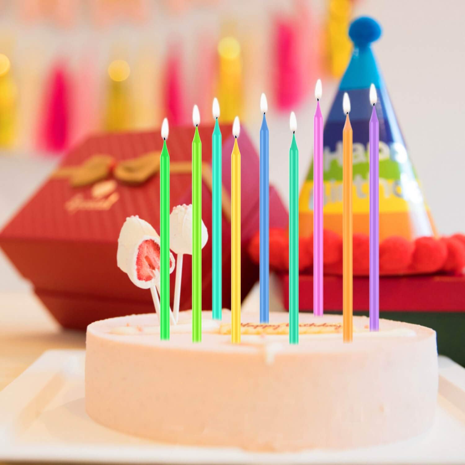 BEANLIEVE 20-Count Rainbow Birthday Candles - Colorful Birthday Candle Long Thin Cake Candles Cupcake Candles for Birthday, Wedding & Lucky Party Cake Decorations: Home Improvement