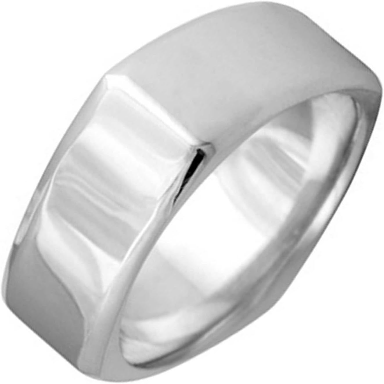 14K White Gold Traditional Top Flat Men's Square Comfort Fit Wedding Band (7mm)