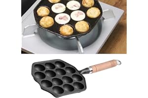 Takoyaki Pan, Octopus Meat Ball Mold Maker, Nonstick 14 Holes Takoyaki Grill Pan Cast Iron Detachable Handle for Kitchen