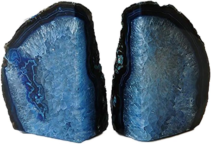 JIC Gem 3 to 4 Lbs Agate Bookends Dyed Blue Polished 1 Pair with Rubber Bumpers for Office Décor and Home Decoration: Home & Kitchen