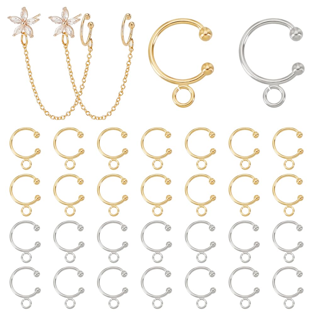 UNICRAFTALE 40Pcs 2 Colors DIY Ear Cuff Brass Earring Cuffs Tassel Ear Wrap Earring Cuffs Accessories 16mm Long C-Shape Ear Cuff for Non Piercing Earring Making