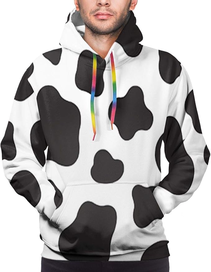 LRHUI Cow Print Men's Full Print Graphic Hoodie Sweaters