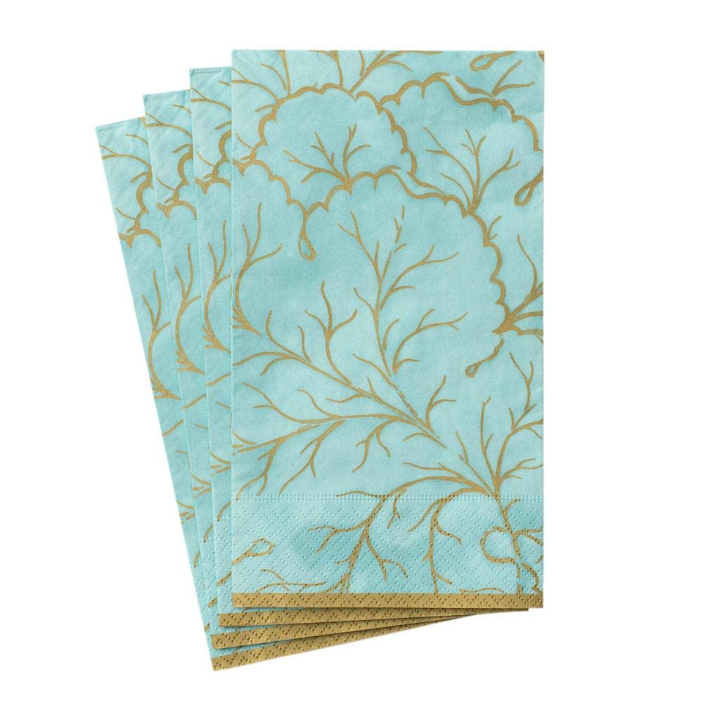 Caspari Gilded Majolica Paper Guest Towel Napkins in Aqua, 15 Per Package