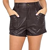 Fooullaide Womens Sexy High Waisted Leather Shorts Stretchy Faux Leather Biker Wide Leg Dressy Shorts with Pockets
