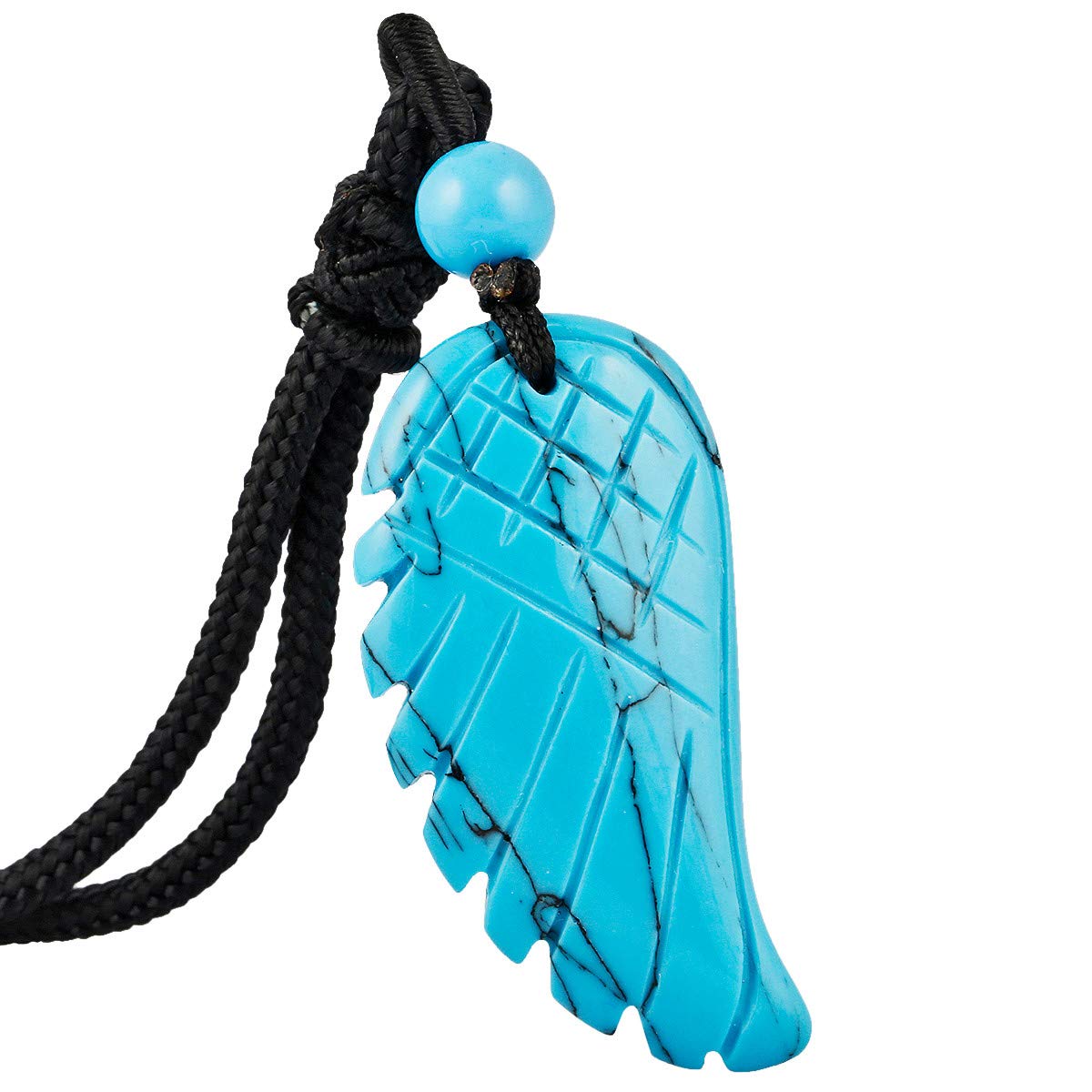 Nupuyai Howlite Turquoise Angel Wing Crystal Necklace for Women Men, Carved Reiki Healing Stone Pendant with Adjustable Cord 62cm