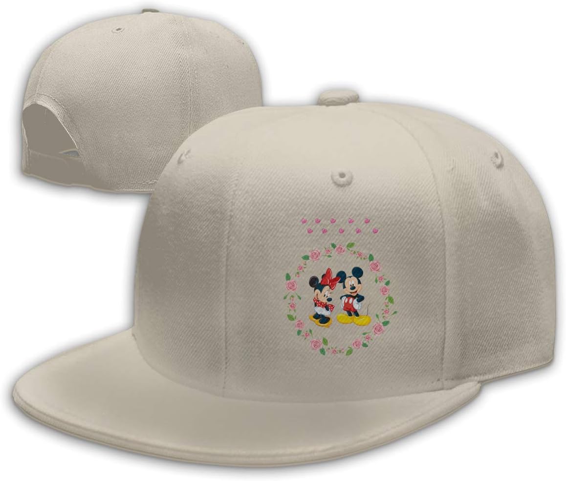 Aiguan Minnie and Mickey. Flat Visor Baseball Cap, Designed Snapback Hat White