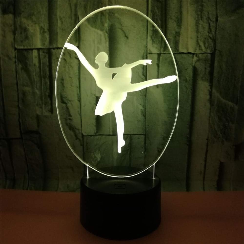 Led8N 3D LED Optical Illusion Lamps Night Light,7 Colour Changing LED Bedside Lamps for Kids with Acrylic Flat,ABS Plastic Base,USB Charger Ballet Dance