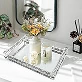 kanpura Mirror Perfume Tray, Crushed Diamond Filled Crystal Glass Vanity Tray, Decorative Bathroom Trays with Handles, Jewelry Trinket Holder for Party, Bathroom, Bedroom for Women