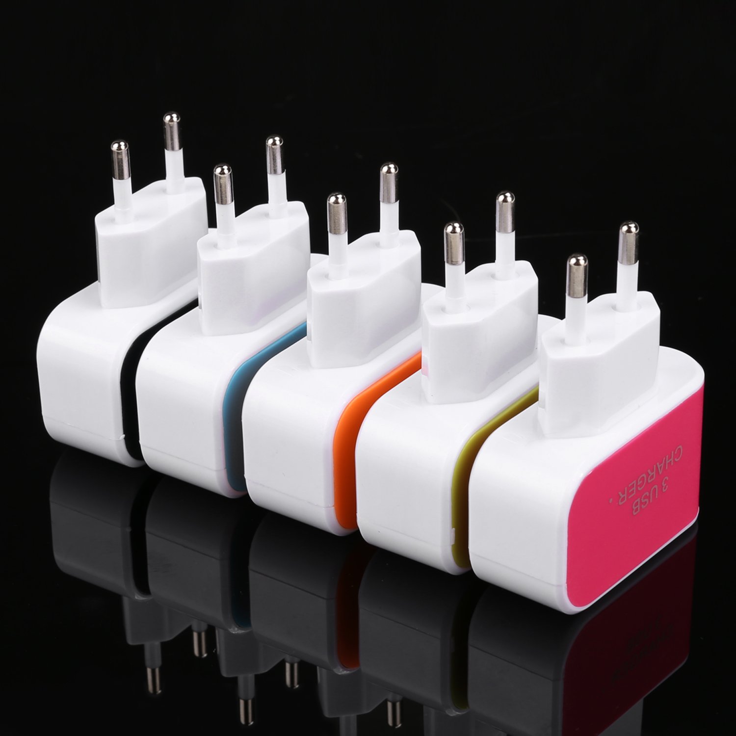 Hiriyt Nouvel Adaptateur de Chargeur Secteur pour Voyage à Domicile à 3 Ports USB pour Prise de téléphone EU/US Chargeurs Secteur (Orange)