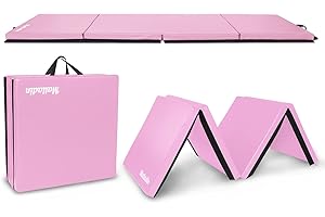 Matladin 10ft x 2ft x 2in Folding Gymnastics Gym Exercise Aerobics Mat,PU Leather Tumbling Mats for Stretching Yoga Cheerleading Martial Arts
