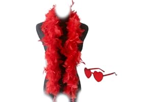 YBHOMINE Feather Boa with Heart Rimless Sunglasses,4 ft Feather Boa for Bachelor Party Halloween Christmas Costume Accessory