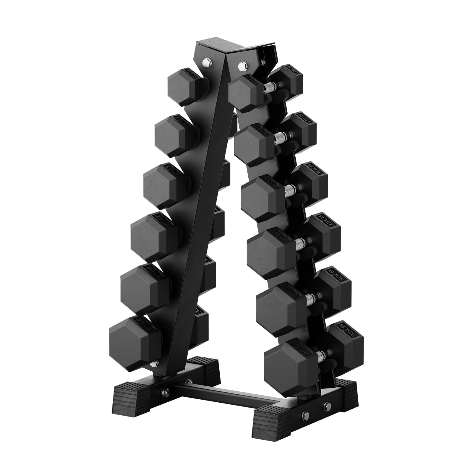RitFit 270LBS (10-35LB) Rubber Coated Hex Dumbbell Weight Set with Rack for Home Gym, Strength Training, Workouts Image