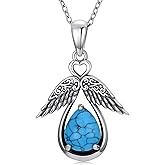 Lvoryance Angel Wings Necklace 925 Sterling Silver Guardian Angel Wings Pendant 8 * 10mm Genuine Turquoise Wings Necklace Jewelry Gift for Women
