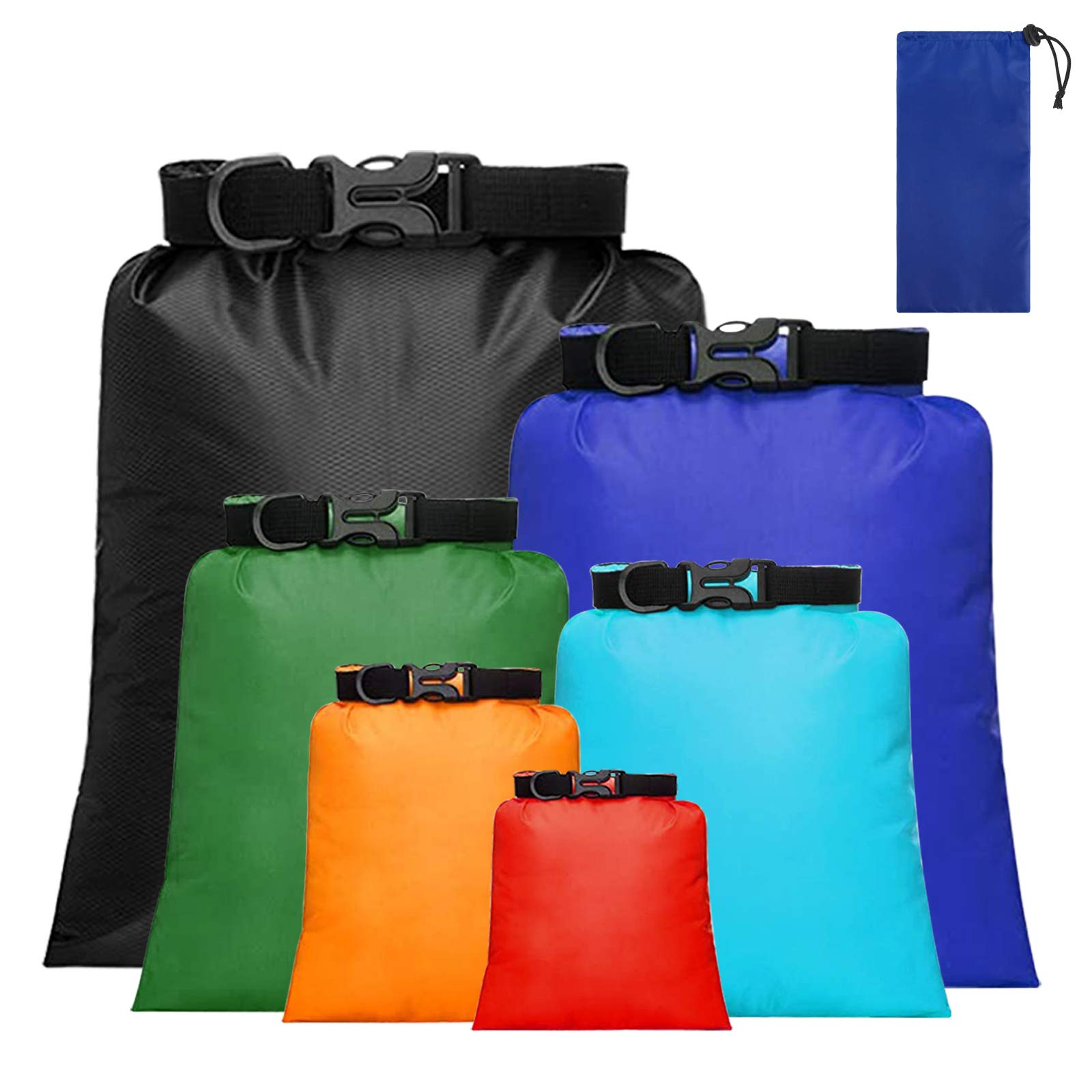 HOLEMZ Waterproof Dry Bags Storage Lightweight Dry Sacks Set for Outdoor Camping Hiking Rafting Kayaking Boating Drifting Snorkeling Multicolor 6 Pieces