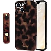 NITITOP Compatible with iPhone 13 Case with Wrist Strap Cute Stylish Leopard Aesthetic Tortoise Amber Design for Women Girls Men Soft TPU Shockproof Protective Cover - Brown Leopard