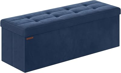 SONGMICS Storage Ottoman Foldable 38x110x38 cm Velvet Deep Blue LSF277Q51