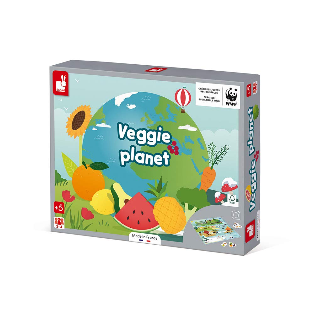 Janod - Veggie Planet 2-in-1 Board Game - EDUTAINMENT GAME: Learning about Fruit and Vegetables - Made in France - WWF™ Partnership - FSC-Certified Cardboard - Suitable for ages 5 and up - J08640