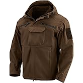 Flyplus Men's Tactical Fleece Lined Jacket Hooded Waterproof Ski Jacket 6 Pockets Windproof Windbreaker Outdoor Coats