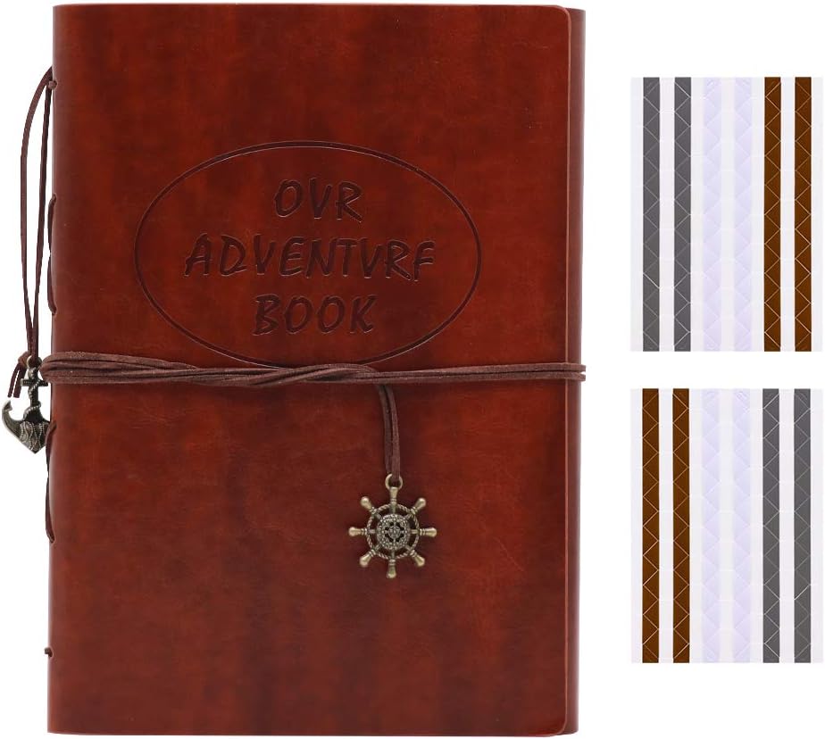 CINOTON Self-Adhesive Scrapbook Album DIY Photo Album,Creative Anniversary Album Book Memory Book (Brown-Leather)