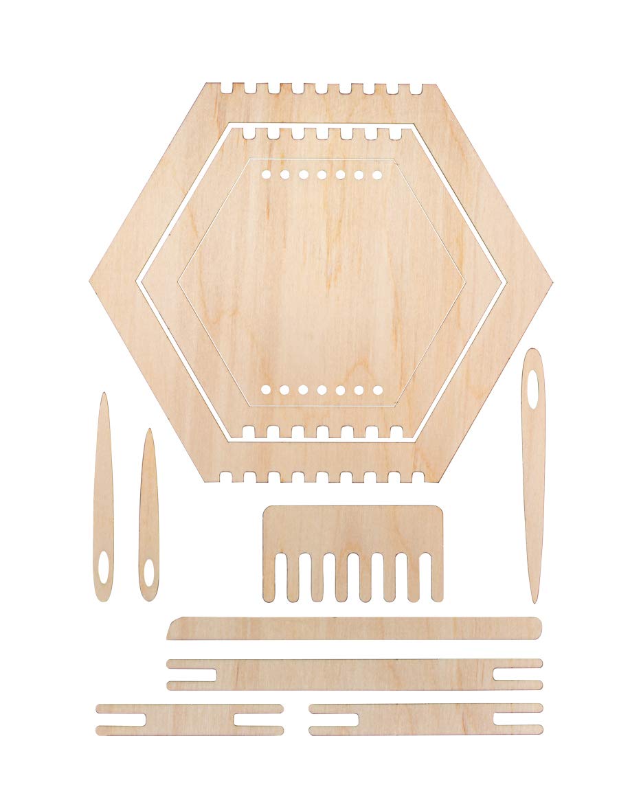 Rayher 63124505 Set of 3 Decorative Weaving Frames for Weaving Art and Wall Decoration, Three Hexagons in Different Sizes, 12.3-20cm, 11 Pieces