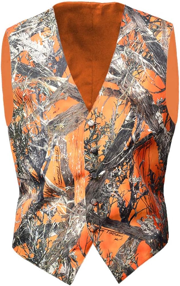 iLovewedding Camo Vests for Men Orange Formal Vest Wedding Groom