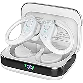 sajawass Bluetooth Headphones Wireless Earbuds with 75Hrs Playback, LED Display Charging Case, IPX7 Waterproof, Over-Ear Design Ear Buds for Sports/Running/Workout - White