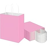 Toovip 50 Pack 8x4.75x10 Inch Medium Light Pink Kraft Paper Bags with Handles Bulk, Gift Bags for Birthday Party Favors Retail Grocery Shopping Business Goody Craft Merchandise Take Out Sacks