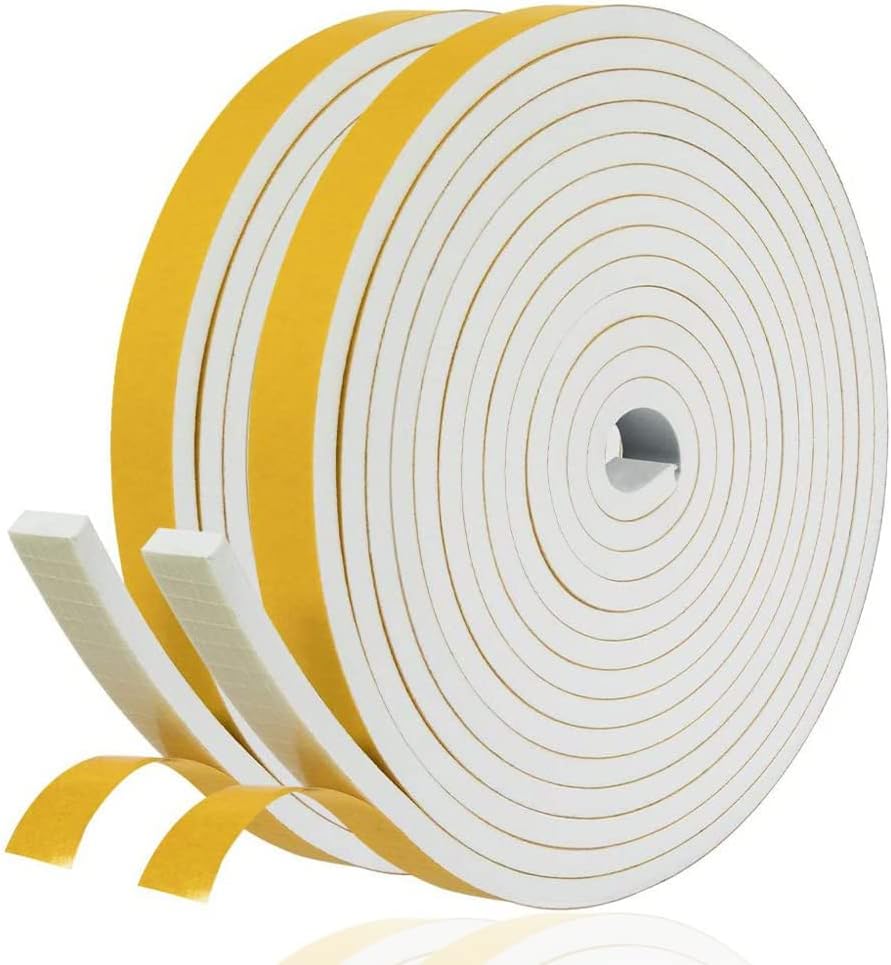GUKOY Draught Excluder Self Adhesive Foam Tape 10mm x 6mm 2 Rolls 10M