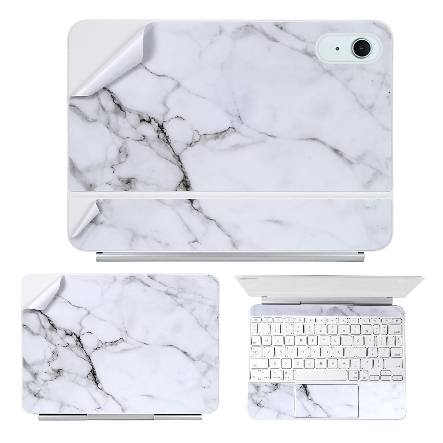 Photo 1 of IMMOENUC Protective Skin Sticker for 2025 iPad Air M3 (A3266/A3267) 11-inch Magic Keyboard 3-Side ull Coverage Protective Vinyl Decals Self-Adhesive,Pre-Cut (Top/Bottom/Keyboard Panel)?Marble White?