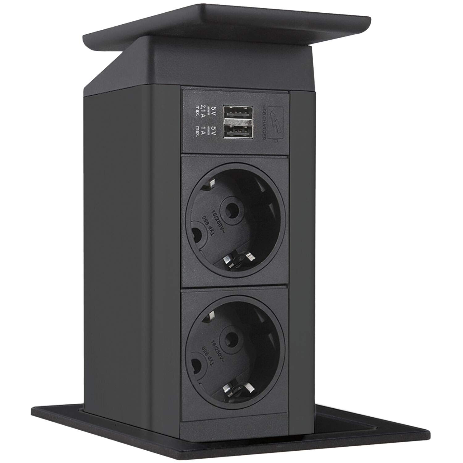 EVOline 159311010100 Port Push 3X Schuko + 2-Way USB Charger Rocker Cover Matte Black