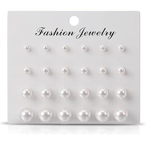 Sllaiss Pearl Stud Earrings for Women Pearl Earrings Set Multiple Sizes | Pearl Earrings Set, Multiple Sizes, Gold and Silver