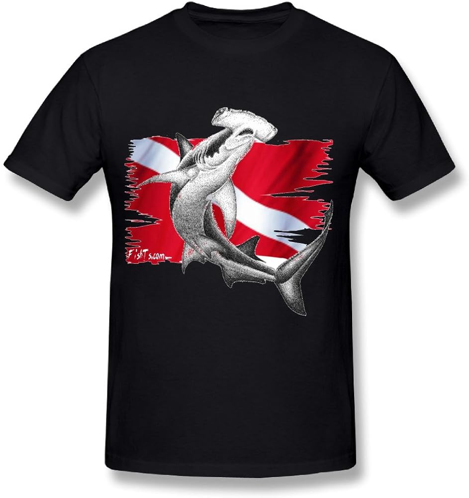 Dive Flag Hammerhead Shark Diver Boy Black Short Sleeve Tees