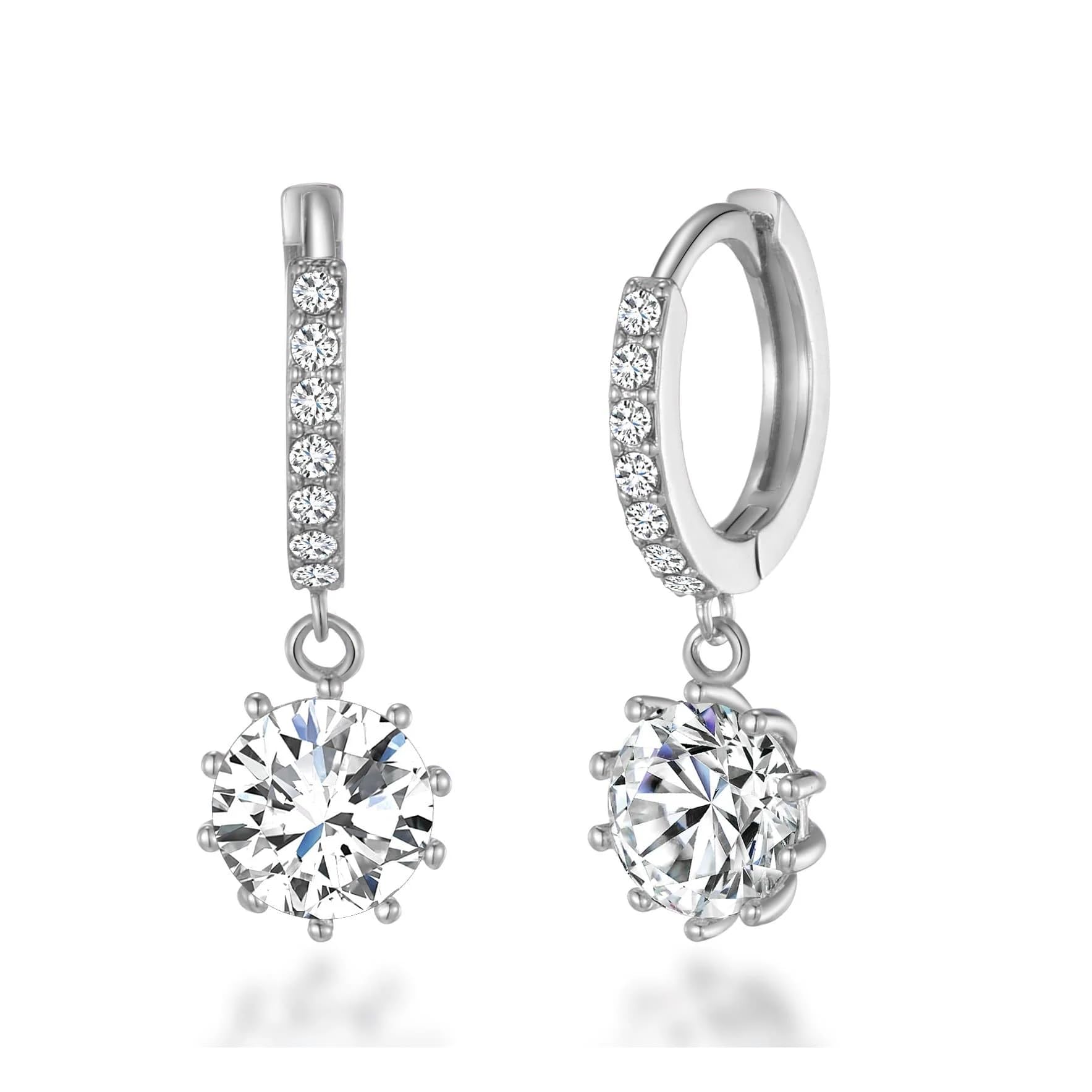 Philip Jones Silver Plated Solitaire Drop Hoop Earrings Created with Zircondia® Crystals