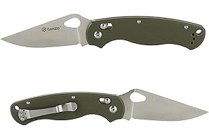 Ganzo G729-GR Folding Pocket Knife, 440C Stainless Steel Blade, Ergonomic G10 Non-Slip Handle with Clip, Hunting, Fishing, Camping, Folder, Axis Lock, Outdoor EDC Knife (Green)