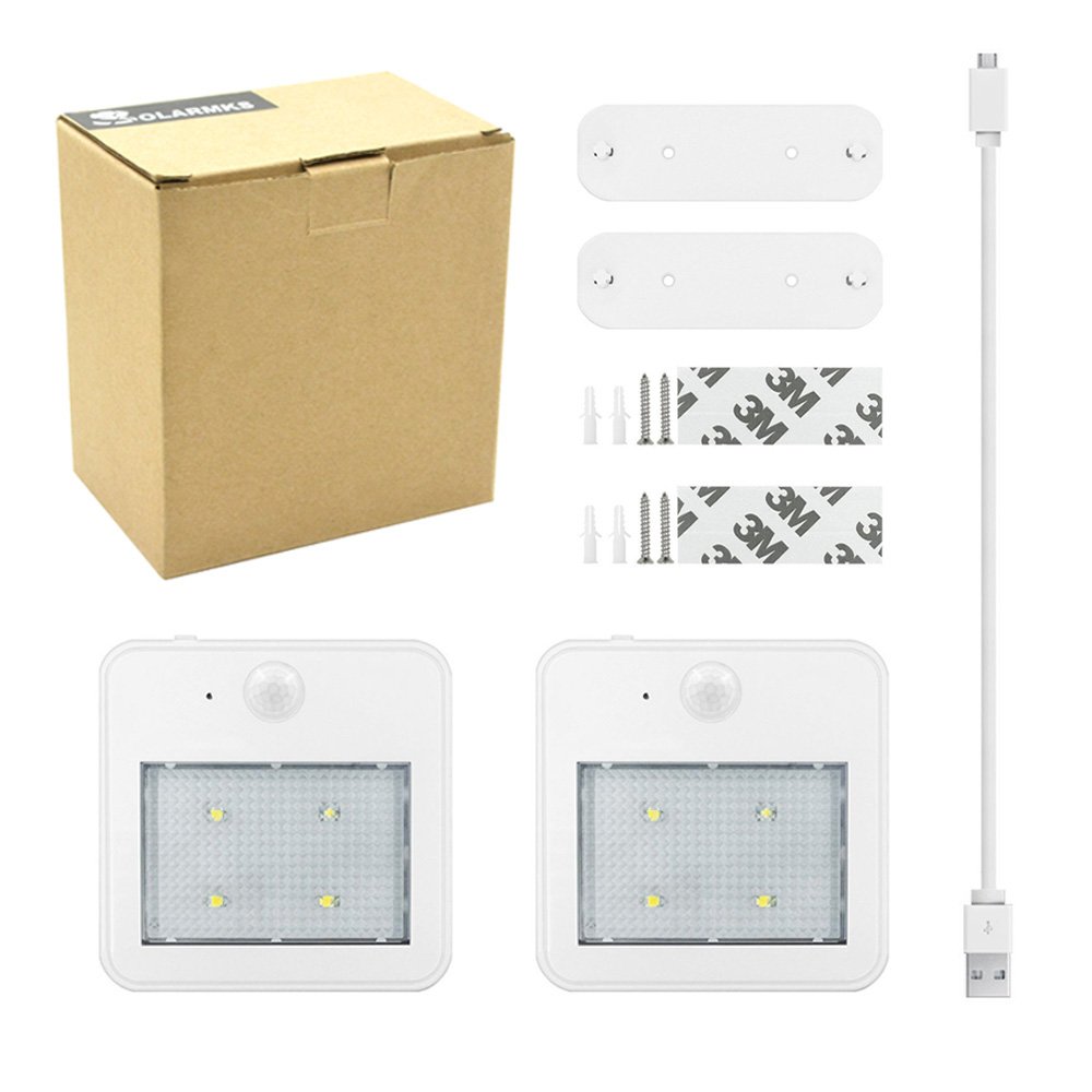 Rechargeable Motion Sensor Lights - Solarmks New Design Cordless Night Light, Safe Lights for Closet, Cabinets, Stair, Attic, Hallway, Warehouse, Garage (White, Pack of 2)