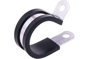 HOLYBEAR 1 Inch Stainless Steel Cable Clamp, Rubber Insulated Metal Conduit Wire Holder Strap Clips for Pipe, Tube, Hose Brac