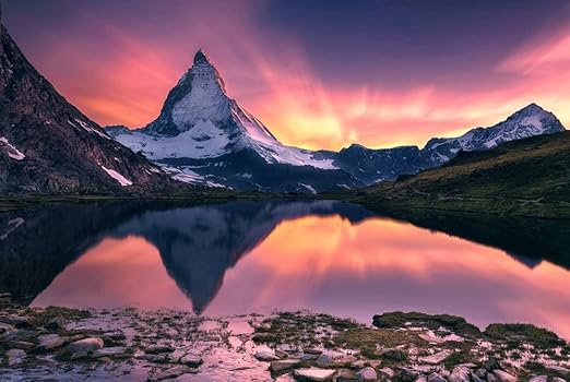 Amazon Com Dz Haika Beautiful Sunset Mountain Lake Water Reflection Natural Scenery Art Print Canvas Poster x30inch Posters Prints