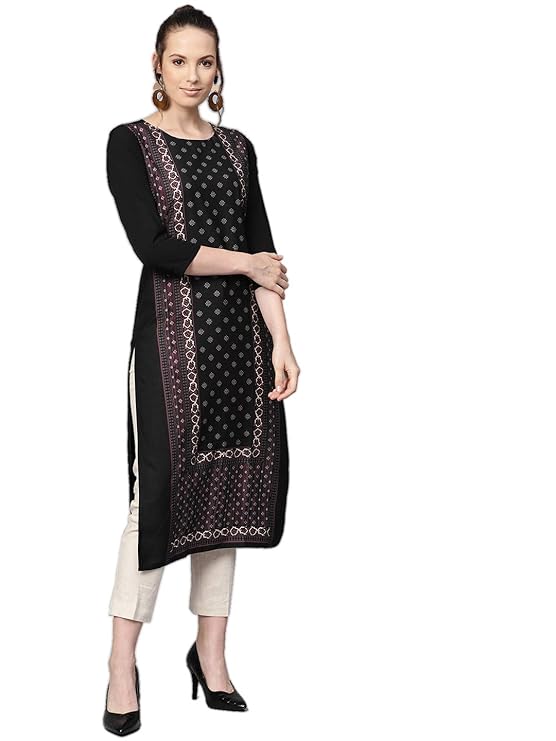 Crepe Printed Kurti(VPK1764_Black_Free Size)