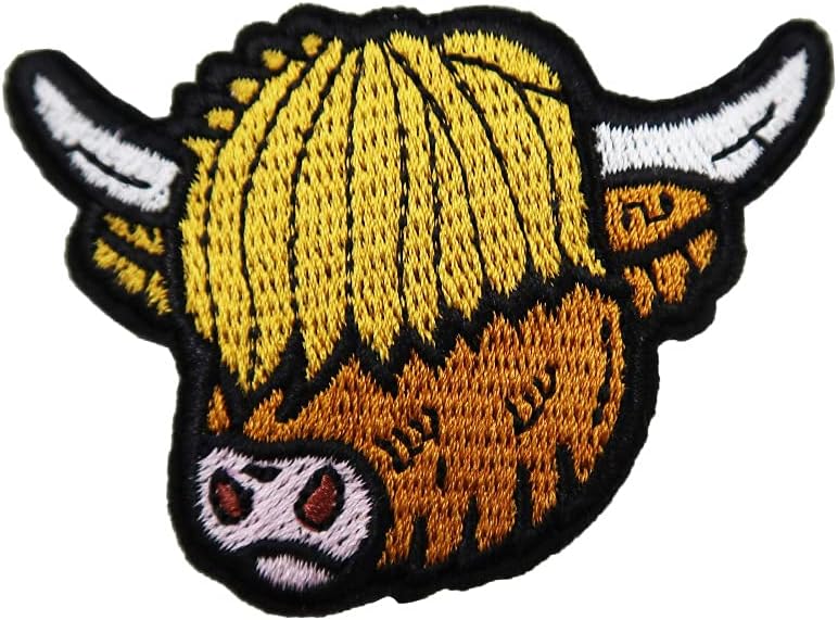 Mixed Media - Highland Cow Scottish Cattle Embroidered Iron On Patch Farm Animal Applique